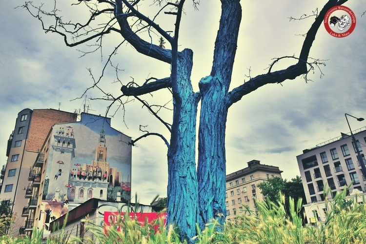 Niebieskie drzewo przy Rondzie Wiatraczna