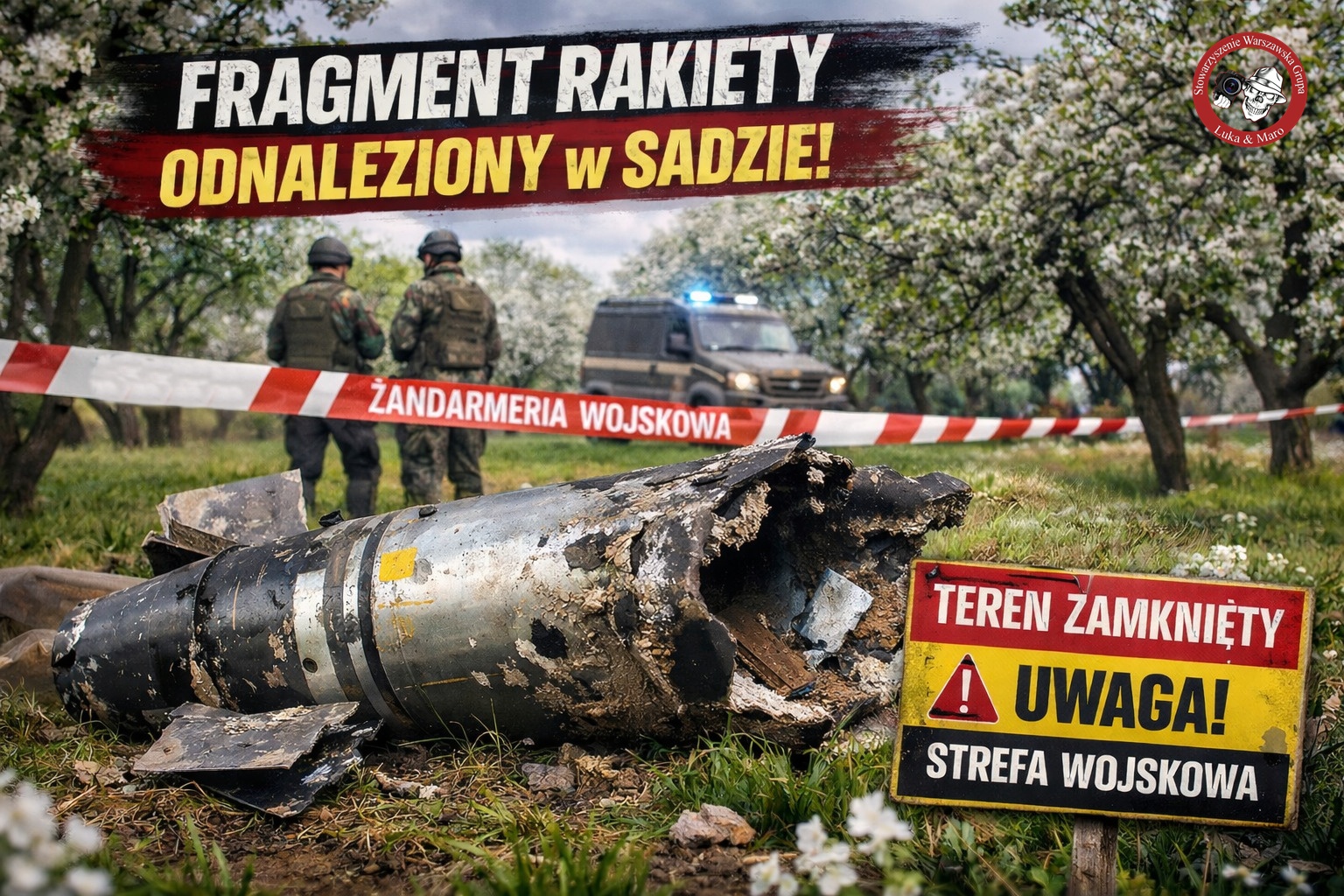 To nie ćwiczenia. W sadzie znaleziono szczątki rakiety